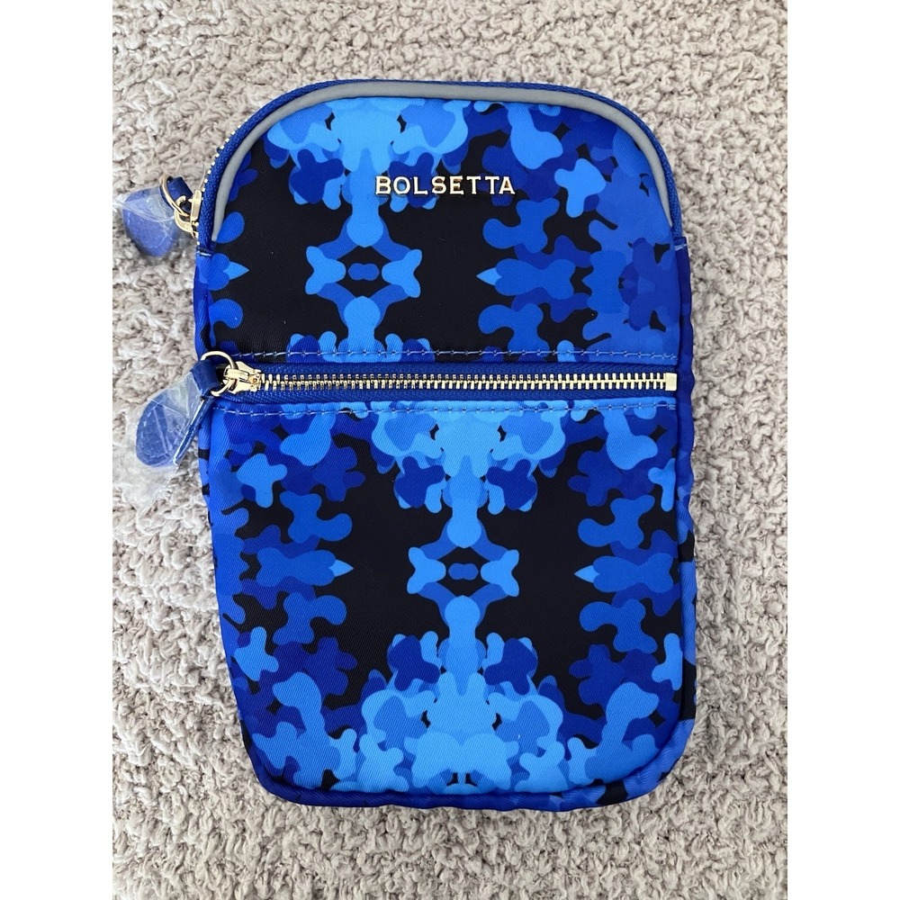 Bolsetta blue And Black Patterned RFID Blocking Magnetic Hip Bag NWOT